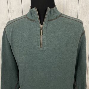 Tommy Bahama Men's XL Teal / Brown Reversible Quarter Zip Pullover Sweater